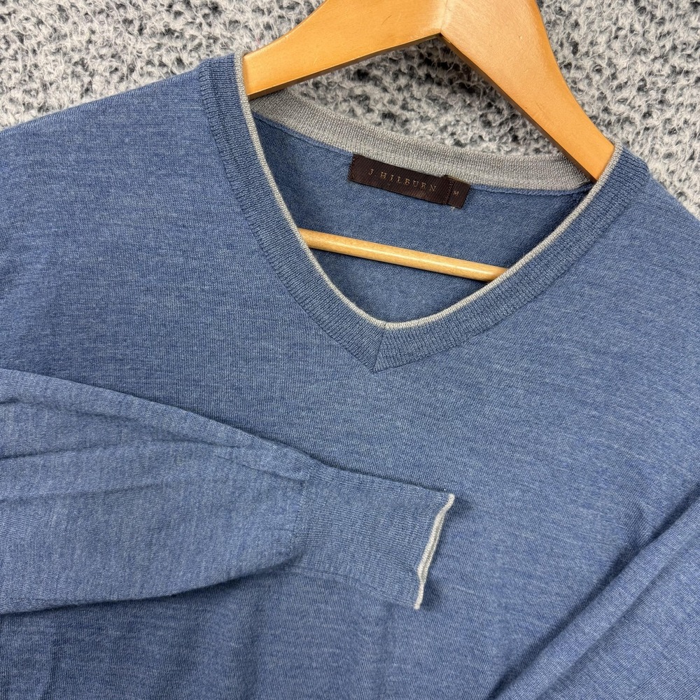 J Hilburn Sweater Mens Medium Blue Wool Cashmere V Neck Lightweight Knit M